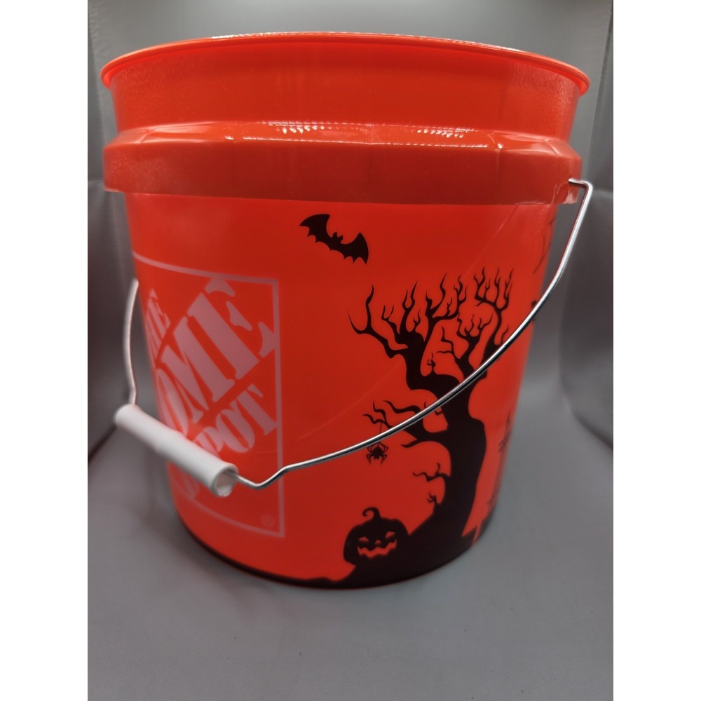 2026 Home Depot Halloween 2 Gal Orange Bucket Ghost Pumpkin Bat Trick or Treat